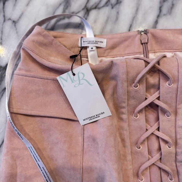 NWT Mistress Rocks Light Pink Suede Lace Up Mini Skirt Size M with Pockets - Picture 8 of 13